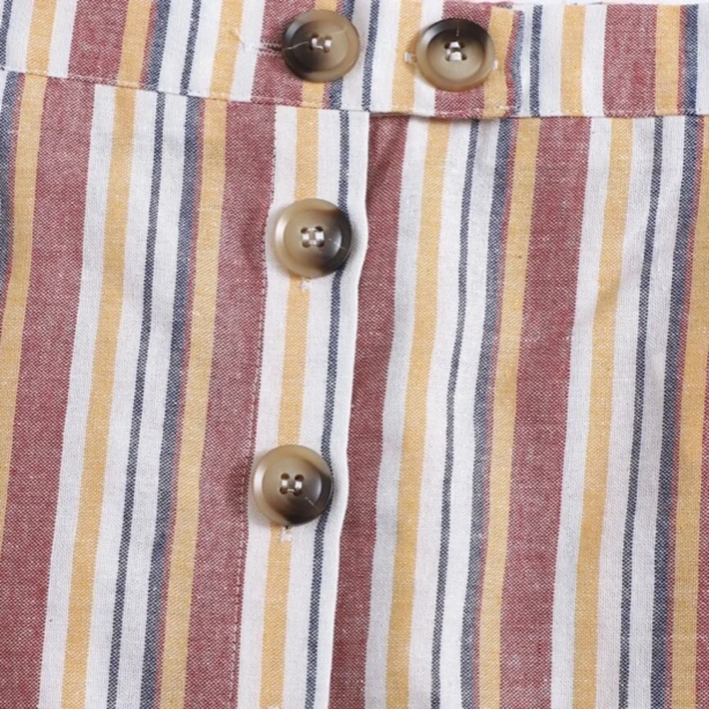 Cream Multicolor Stripe Button Up Elastic Waist Skirt